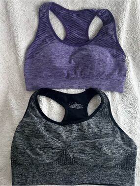 Purple & Charcoal Heather Seamless Racerback Sports Bras Set
